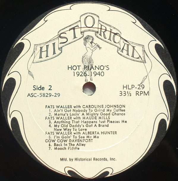 Various - Hot Pianos 1926-1940 (Vinyl, LP, Album, Compilation) Very Good Plus (VG+) / Good (G)