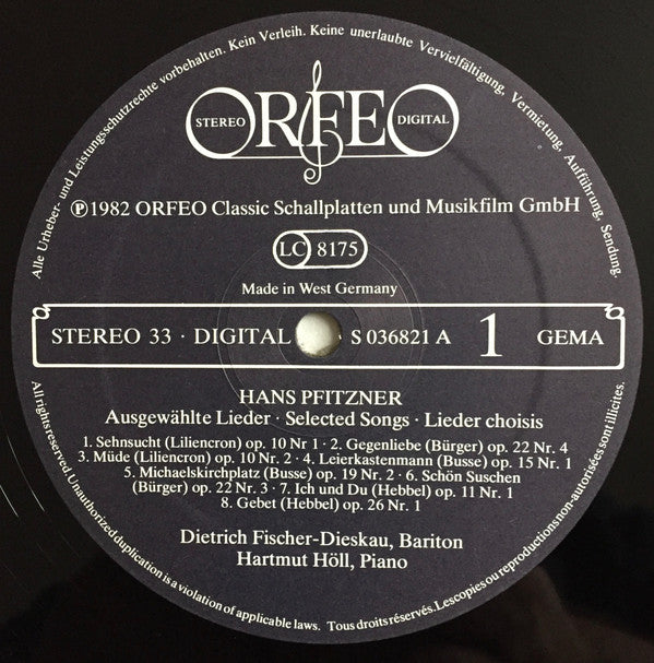 Hans Pfitzner - Lieder (Vinyl, LP, Stereo) Very Good Plus (VG+) / Very Good Plus (VG+)