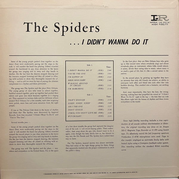 The Spiders (2) - I Didn't Wanna Do It (Vinyl, LP, Reissue, Mono) Very Good (VG) / Very Good (VG)
