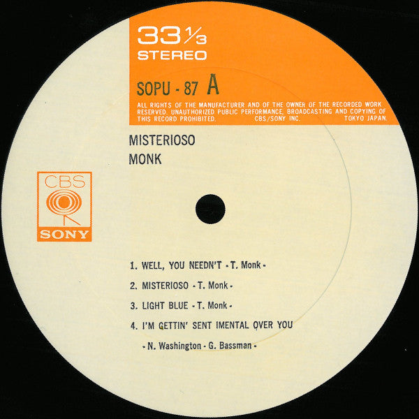 Thelonious Monk - Misterioso (Recorded On Tour) (Vinyl, LP, Album, Reissue) Very Good (VG) / Very Good (VG)