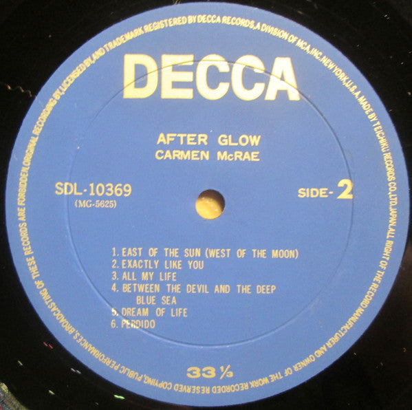 Carmen McRae - After Glow (Vinyl, LP, Mono) Very Good (VG) / Good Plus (G+)