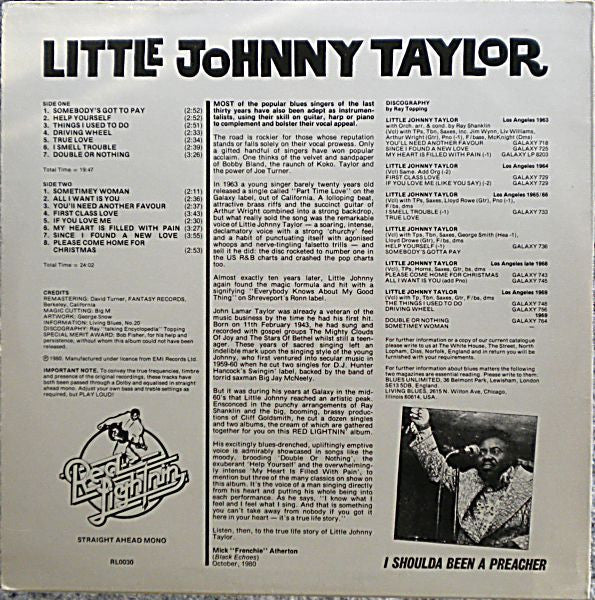 Little Johnny Taylor - I Shoulda Been A Preacher (Vinyl, LP, Compilation, Reissue, Mono) Very Good Plus (VG+) / Very Good (VG)