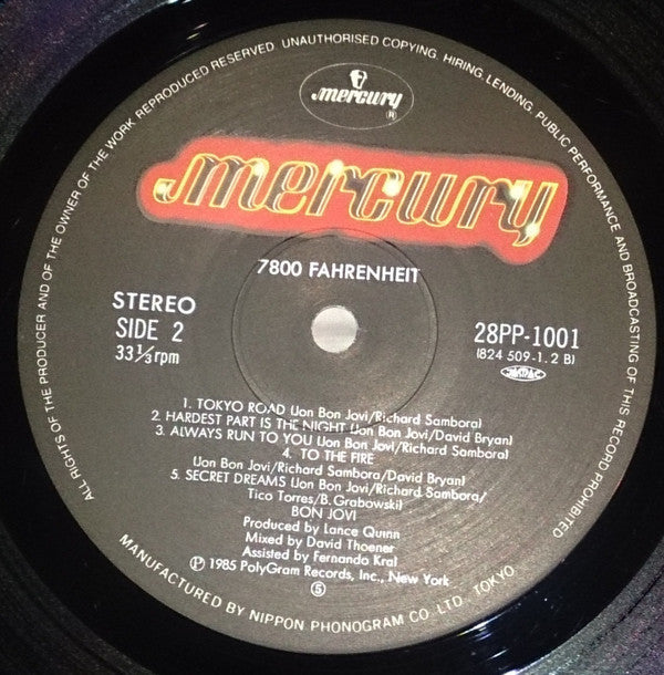 Bon Jovi - 7800° Fahrenheit (Vinyl, LP, Album, Reissue) Very Good Plus (VG+) / Very Good (VG)