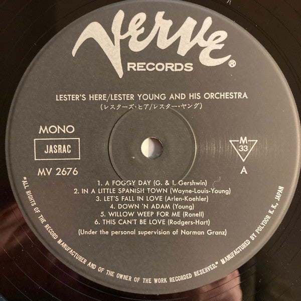 Lester Young And His Orchestra - Lester's Here (Vinyl, LP, Compilation, Reissue, Mono) Very Good Plus (VG+) / Near Mint (NM or M-)