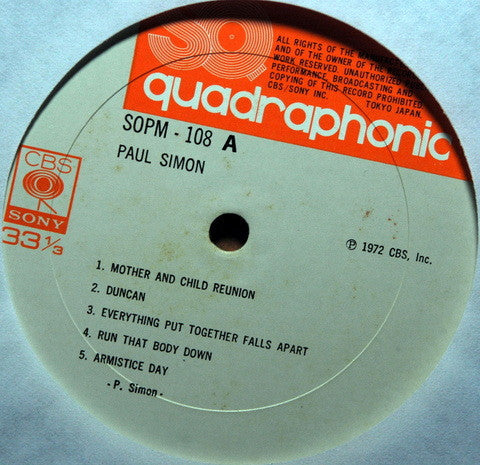 Paul Simon - Paul Simon (Vinyl, LP, Album, Reissue, Quadraphonic) Very Good Plus (VG+) / Very Good (VG)