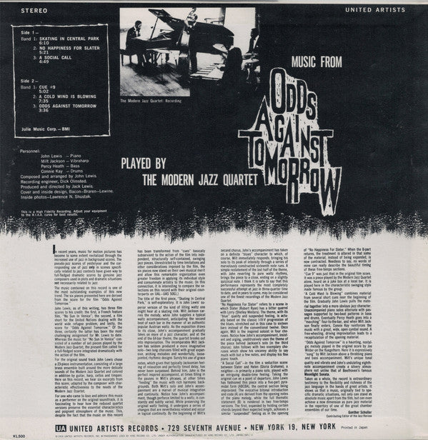 The Modern Jazz Quartet - Music From "Odds Against Tomorrow" (Vinyl, LP, Album, Reissue, Stereo) Near Mint (NM or M-) / Very Good Plus (VG+)