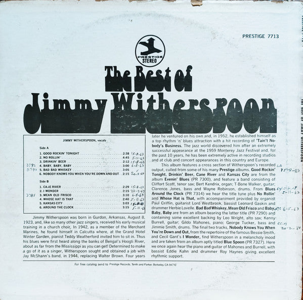Jimmy Witherspoon - The Best Of Jimmy Witherspoon (Vinyl, LP, Compilation, Reissue, Stereo) Very Good Plus (VG+) / Very Good (VG)