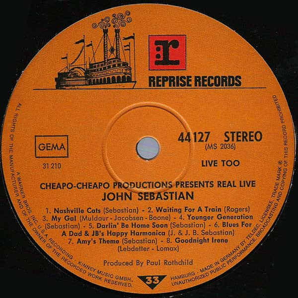 John Sebastian - Cheapo-Cheapo Productions Presents Real Live (Vinyl, LP, Album) Very Good Plus (VG+) / Good Plus (G+)