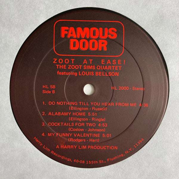 Zoot Sims Quartet - Zoot At Ease (Vinyl, LP, Album) Very Good (VG) / Very Good (VG)