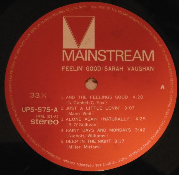 Sarah Vaughan - Feelin' Good (Vinyl, LP, Album) Very Good Plus (VG+) / Very Good (VG)