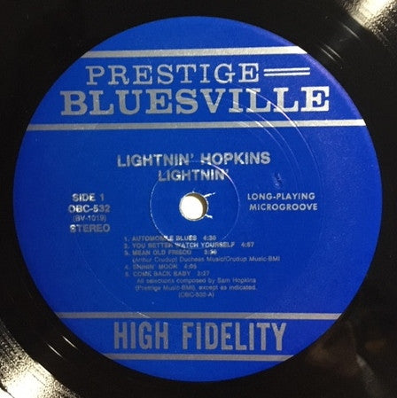Lightnin' Hopkins - Lightnin' (The Blues Of Lightnin' Hopkins) (Vinyl, LP, Album, Reissue, Remastered, Stereo) Near Mint (NM or M-) / Near Mint (NM or M-)