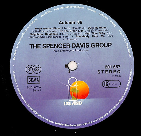 The Spencer Davis Group - Autumn '66 (Vinyl, LP, Album, Reissue) Very Good Plus (VG+) / Very Good (VG)