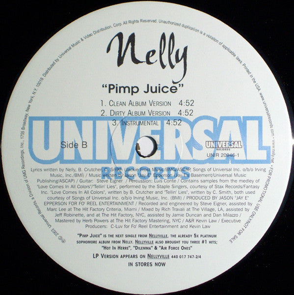 Nelly - Pimp Juice (Vinyl, 12", Single, Promo) Very Good (VG) / Very Good (VG)