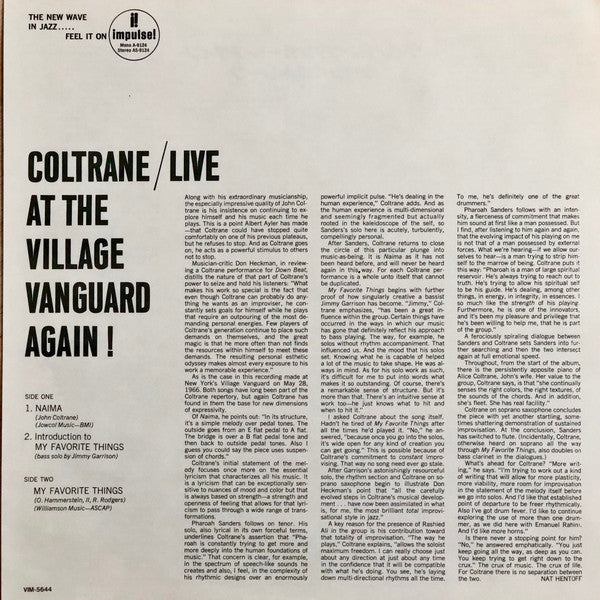 John Coltrane - Live At The Village Vanguard Again! (Vinyl, LP, Album, Limited Edition, Reissue, Stereo) Very Good Plus (VG+) / Very Good Plus (VG+)