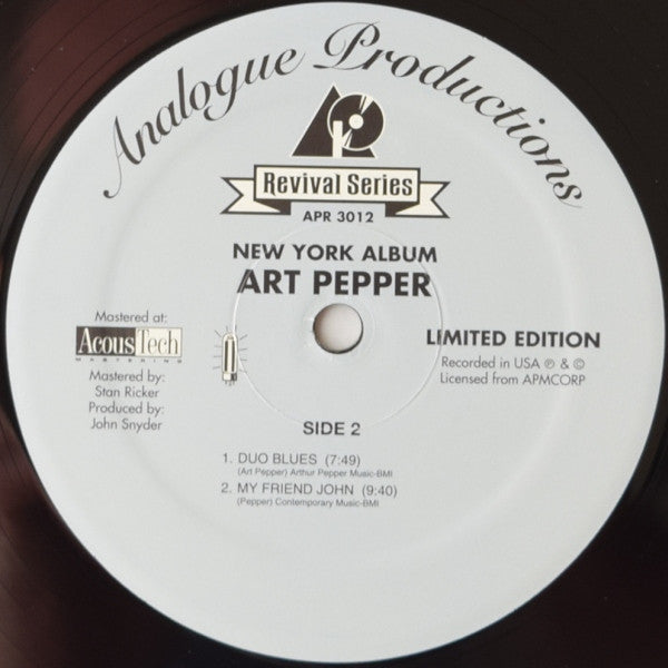 Art Pepper - New York Album (Vinyl, LP, Limited Edition, Reissue, Remastered) Very Good Plus (VG+) / Near Mint (NM or M-)