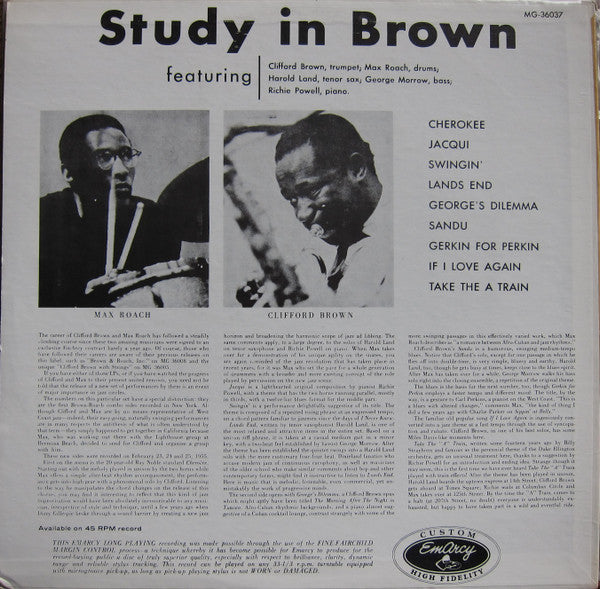 Clifford Brown And Max Roach - Study In Brown (Vinyl, LP, Album, Reissue, Mono) Very Good Plus (VG+) / Very Good Plus (VG+)