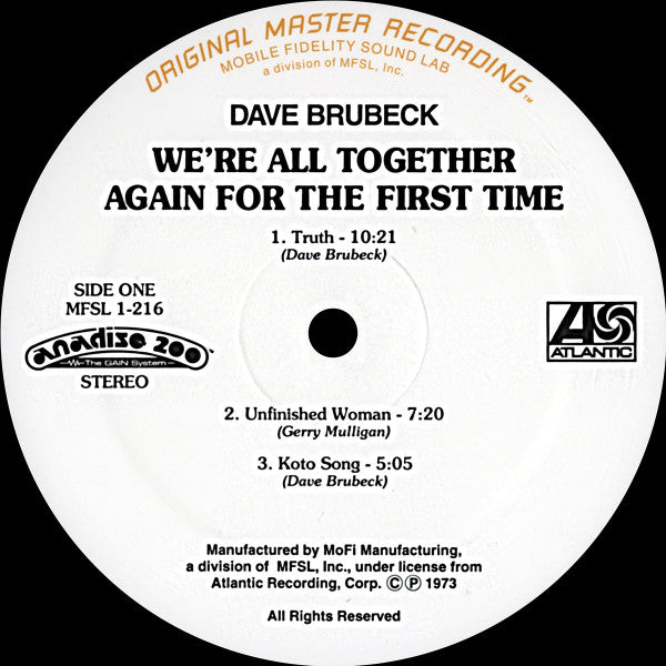 Dave Brubeck - We're All Together Again For The First Time (Vinyl, LP, Album, Reissue, Limited Edition) Very Good (VG) / Very Good Plus (VG+)