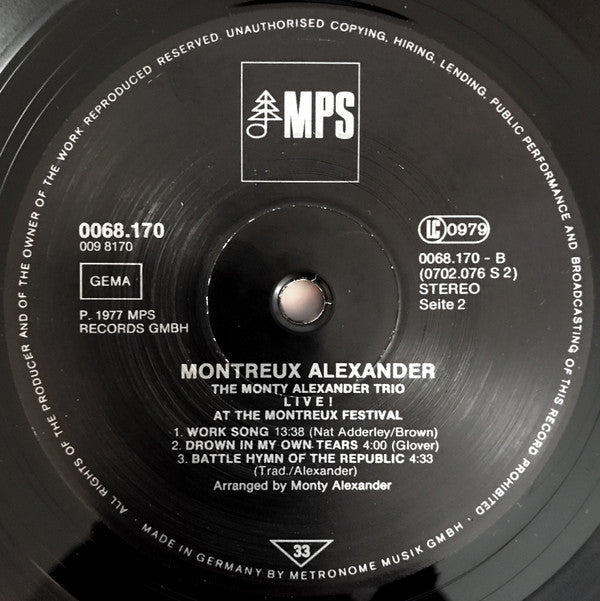 The Monty Alexander Trio - Montreux Alexander - Live! At The Montreux Festival (Vinyl, LP, Album, Reissue, Remastered, Stereo) Very Good (VG) / Good Plus (G+)