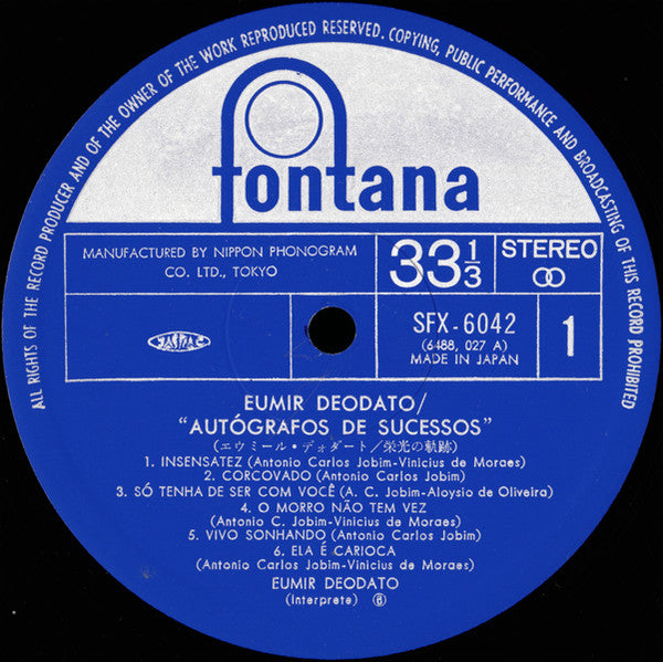 Eumir Deodato - Autógrafos De Sucessos (Vinyl, LP, Album, Reissue, Stereo) Very Good Plus (VG+) / Very Good Plus (VG+)