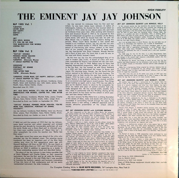JJ Johnson - The Eminent Jay Jay Johnson Volume 2 (Vinyl, LP, Compilation, Reissue, Remastered, Mono) Near Mint (NM or M-) / Very Good Plus (VG+)