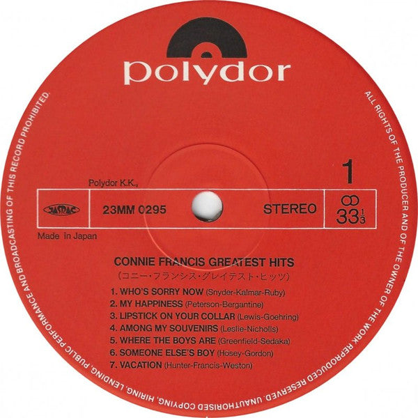 Connie Francis - Greatest Hits (Vinyl, LP, Compilation) Very Good Plus (VG+) / Very Good Plus (VG+)