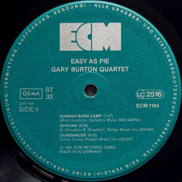 Gary Burton Quartet - Easy As Pie (Vinyl, LP, Album) Very Good Plus (VG+) / Near Mint (NM or M-)