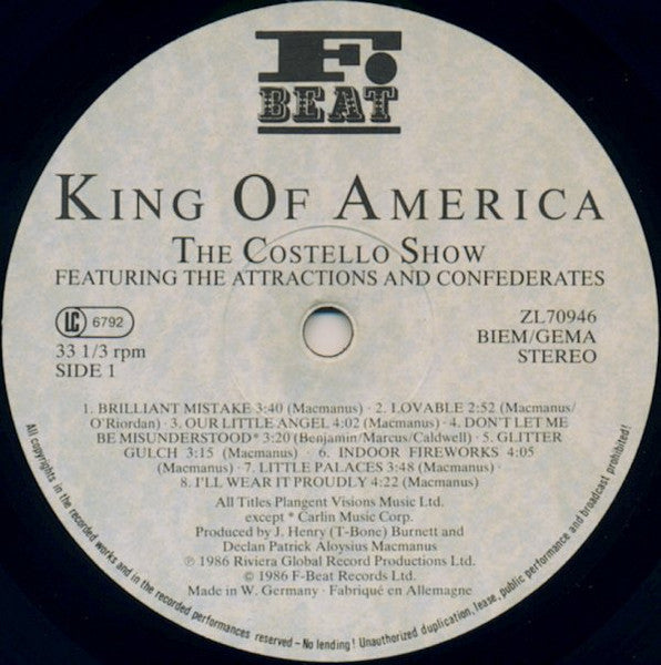 The Costello Show - King Of America (Vinyl, LP, Album, Stereo) Very Good Plus (VG+) / Very Good Plus (VG+)