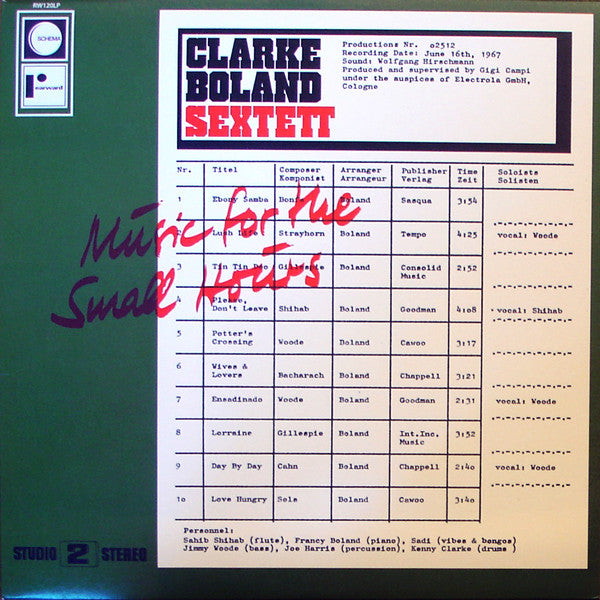 The Kenny Clarke - Francy Boland Sextet - Music For The Small Hours (Vinyl, LP, Album, Reissue) Very Good Plus (VG+) / Very Good Plus (VG+)