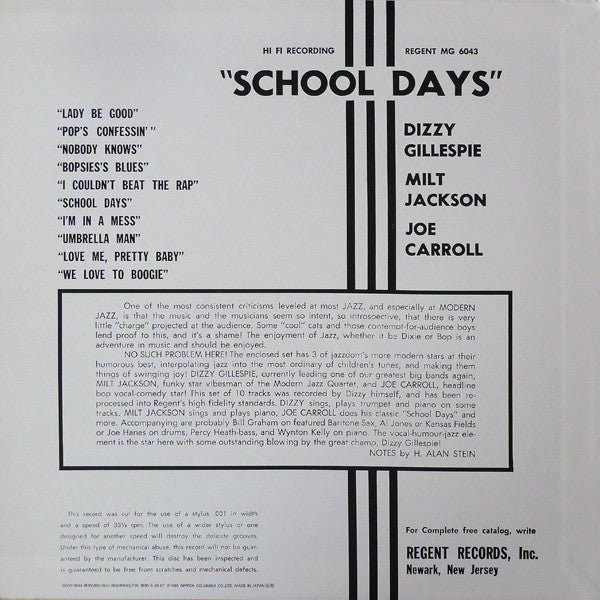 Dizzy Gillespie - School Days (Vinyl, LP, Album, Limited Edition, Reissue, Mono) Good Plus (G+) / Good Plus (G+)