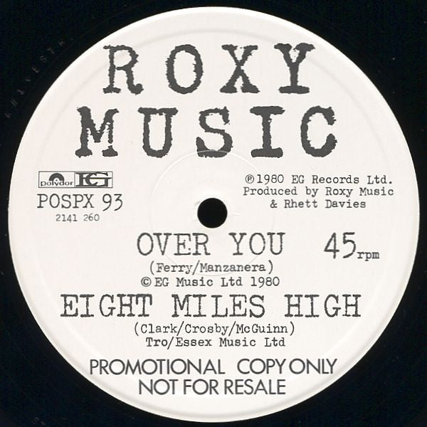 Roxy Music - Over You / Eight Miles High (Vinyl, 12", 45 RPM, Single Sided, Numbered, Promo) Good Plus (G+) / Very Good (VG)