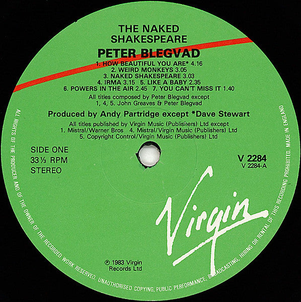 Peter Blegvad - The Naked Shakespeare (Vinyl, LP, Album, Stereo) Very Good Plus (VG+) / Very Good Plus (VG+)