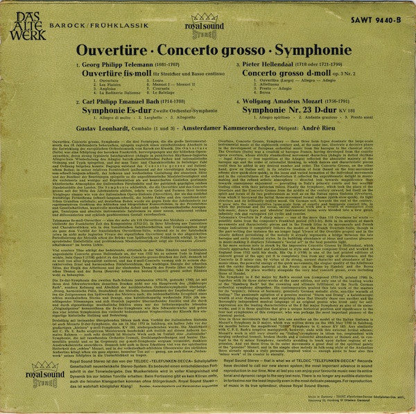 Georg Philipp Telemann - Overtüre • Concerto Grosso • Symphonie (Vinyl, LP) Very Good Plus (VG+) / Very Good (VG)