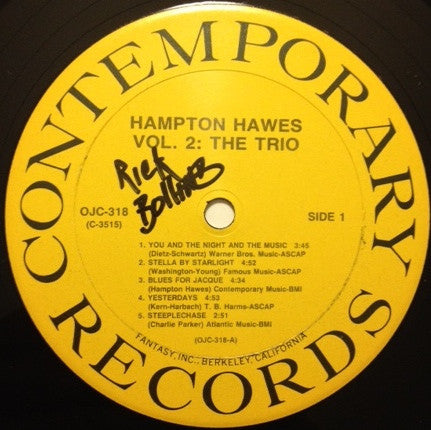 Hampton Hawes - This Is Hampton Hawes Vol. 2: The Trio (Vinyl, LP, Album) Very Good Plus (VG+) / Very Good Plus (VG+)
