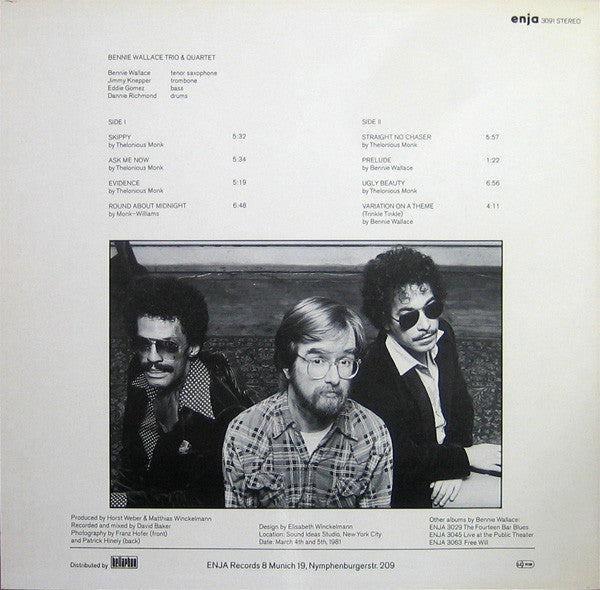 Bennie Wallace - Bennie Wallace Plays Monk (Vinyl, LP, Album) Very Good Plus (VG+) / Very Good Plus (VG+)