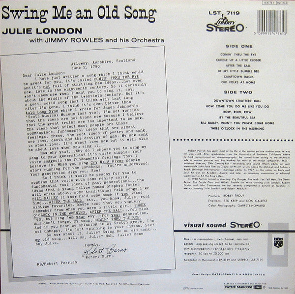 Julie London - Swing Me An Old Song (Vinyl, LP, Album, Reissue) Near Mint (NM or M-) / Very Good (VG)
