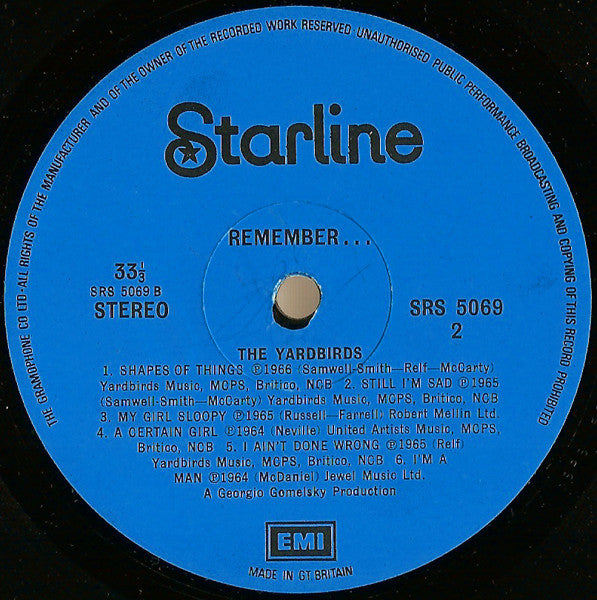 The Yardbirds - Remember... The Yardbirds (Vinyl, LP, Compilation, Stereo) Very Good Plus (VG+) / Very Good (VG)