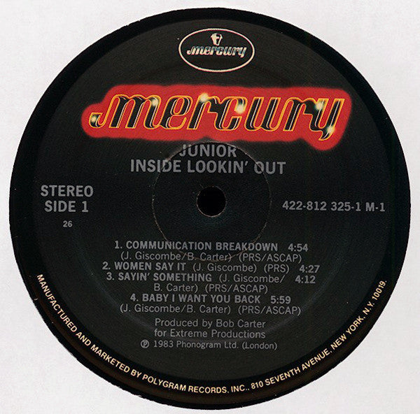 Junior (2) - Inside Lookin' Out (Vinyl, LP, Album) Very Good Plus (VG+) / Very Good Plus (VG+)