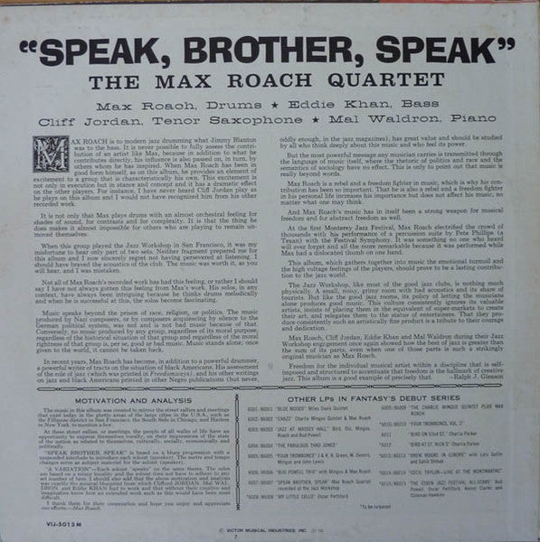 Max Roach Quartet - Speak, Brother, Speak! (Vinyl, LP, Album, Limit...