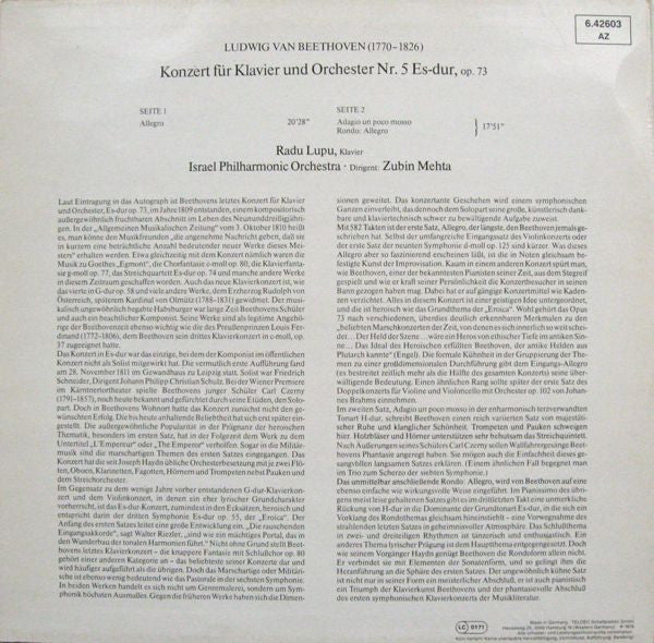 Ludwig van Beethoven - Klavierkonzert Nr. 5 Es-dur, Op. 73 (Vinyl, LP) Very Good (VG) / Very Good (VG)