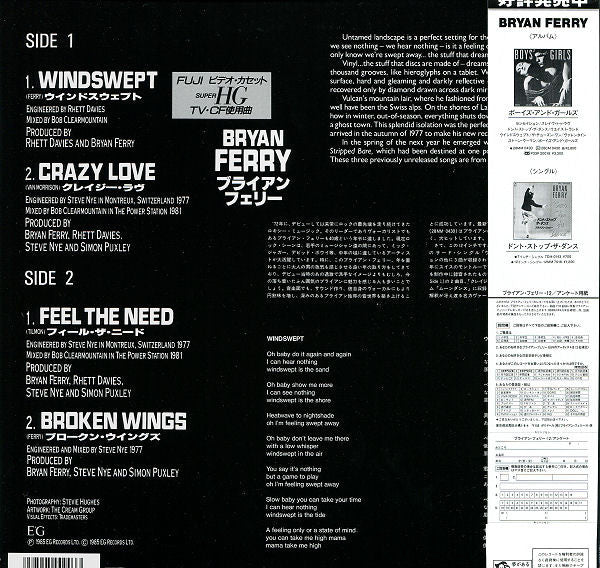 Bryan Ferry - Windswept (Vinyl, 12", 45 RPM, EP, Stereo) Very Good Plus (VG+) / Very Good Plus (VG+)