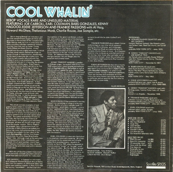 Various - Cool Whalin' - Be Bop Vocals, Rare And Unissued Material (Vinyl, LP, Album, Compilation, Mono) Near Mint (NM or M-) / Very Good Plus (VG+)