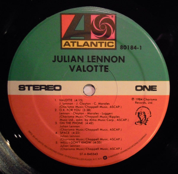 Julian Lennon - Valotte (Vinyl, LP, Album) Near Mint (NM or M-) / Near Mint (NM or M-)