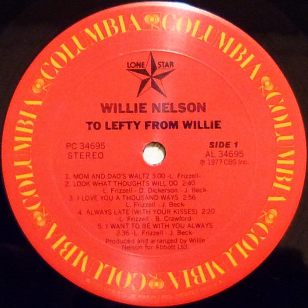 Willie Nelson - To Lefty From Willie (Vinyl, LP, Album, Reissue) Mint (M) / Very Good Plus (VG+)