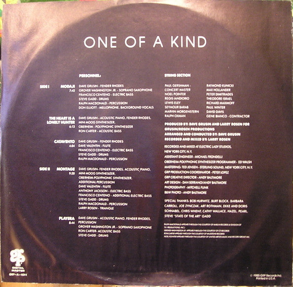 Dave Grusin - One Of A Kind (Vinyl, LP, Reissue, Album) Very Good (VG) / Good Plus (G+)