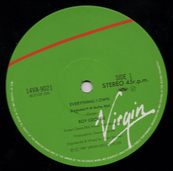 Boy George - Everything I Own (Vinyl, 12") Very Good Plus (VG+) / Very Good (VG)