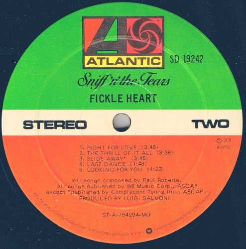 Sniff 'n' the Tears - Fickle Heart (Vinyl, LP, Album) Very Good (VG) / Very Good Plus (VG+)