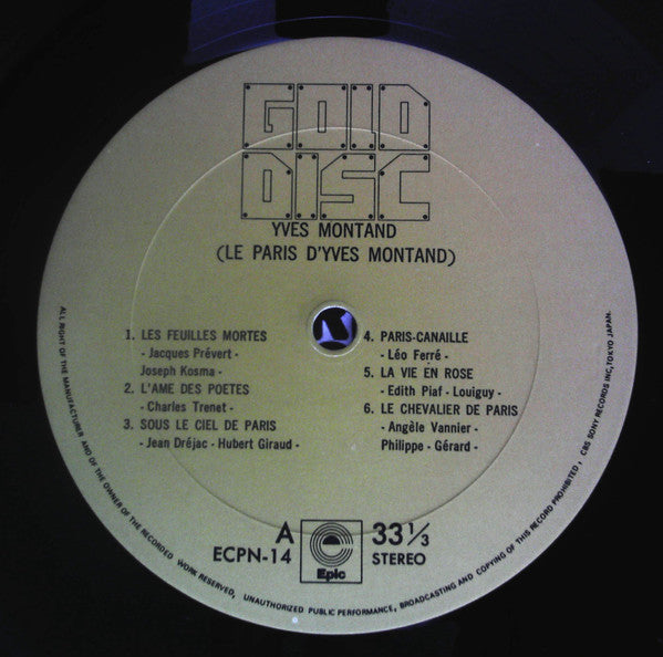 Yves Montand - Gold Disc (Le Paris D'Yves Montand) (Vinyl, LP, Compilation) Very Good Plus (VG+) / Very Good (VG)