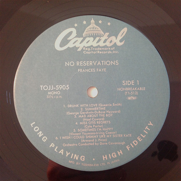 Frances Faye - No Reservations (Vinyl, LP, Album, Mono) Very Good Plus (VG+) / Near Mint (NM or M-)