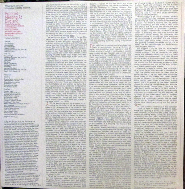 Charlie Parker - Summit Meeting At Birdland (Vinyl, LP, Album, Mono) Very Good Plus (VG+) / Very Good Plus (VG+)