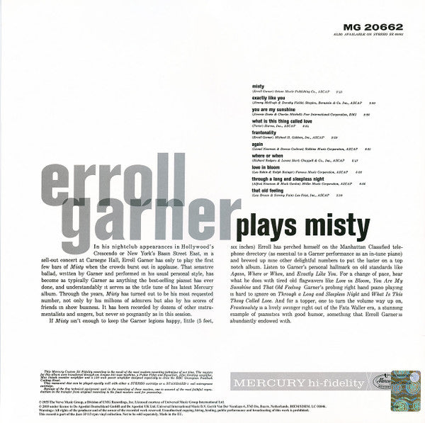Erroll Garner - Plays Misty (Vinyl, LP, Album, Reissue, Mono) Near Mint (NM or M-) / Near Mint (NM or M-)